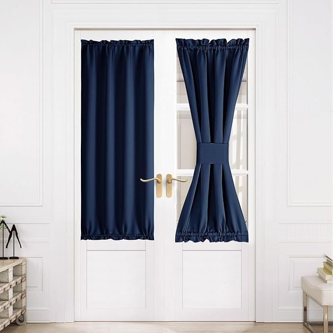NICETOWN Blackout French Door Curtains, Privacy Door Curtains for Window, 30 X 64 Inch Room Darkening Blinds, Thermal Insulated Window Shades for Bedroom, 1 Panel, Navy