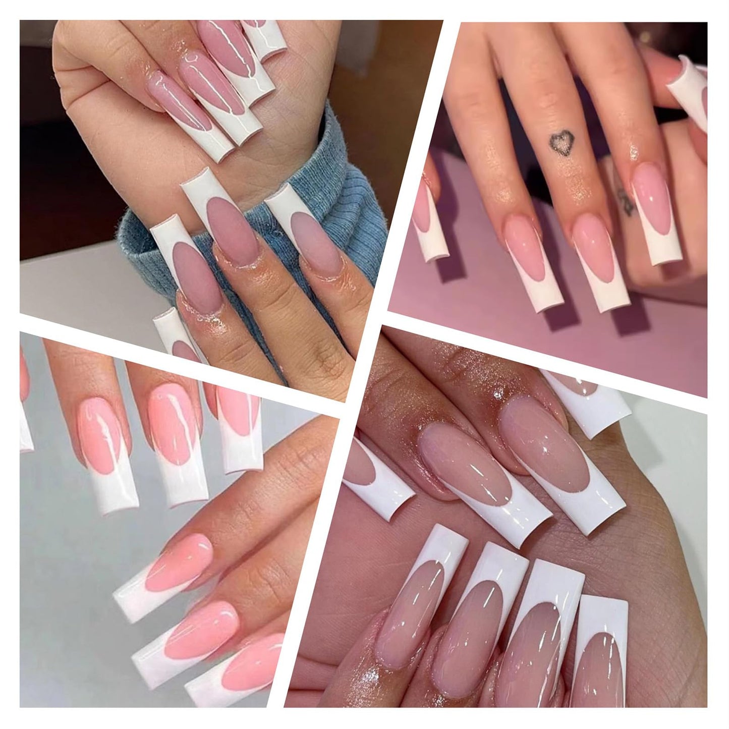 120Pcs French Tip Press on Nails Medium Coffin Fake Nails White Tips False Nails Suqare Acrylic Nails Press ons Full Cover Artificial Glue on Nail Stick on Nail for Women Manicure