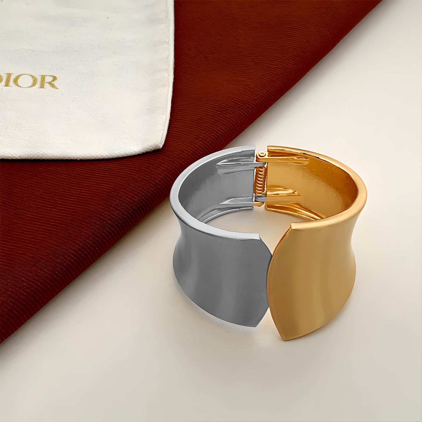 SHANTYSON Two Tone Matte Bracelet for women Chunky Brushed Mix Metal Bangle Bracelet Vintage Thick Wide Cuff Bracelet Open Cuff Geometric Bracelet (Style1-brushed-two tone -big)