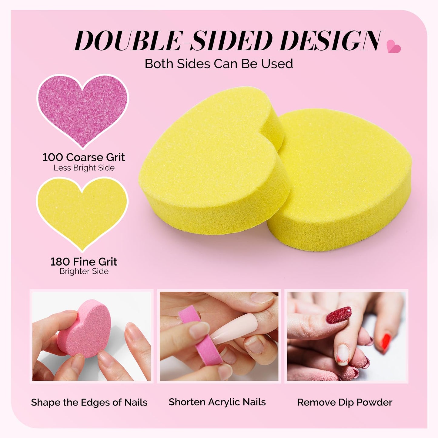 MelodySusie 50 Pcs Super Long Small Sanding Bands with Heart Shape Mini Nail Buffer Block