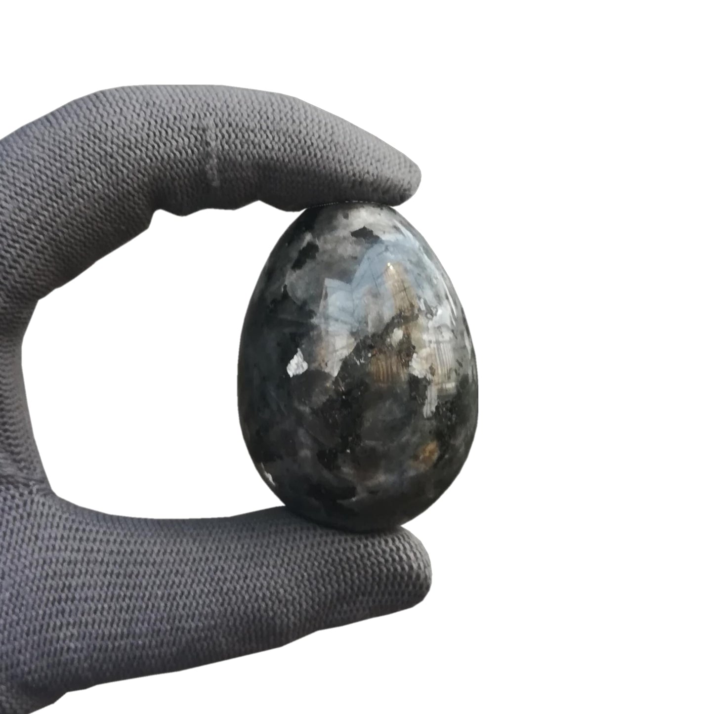 Sunshcat Natural Black Labradorite Egg Shaped Meditation Chakra and Home Decor Balance Crystals and Healing Stones Statue Set,35 * 50mm Easter and Thanksgiving Gift,with Wooden Bracket