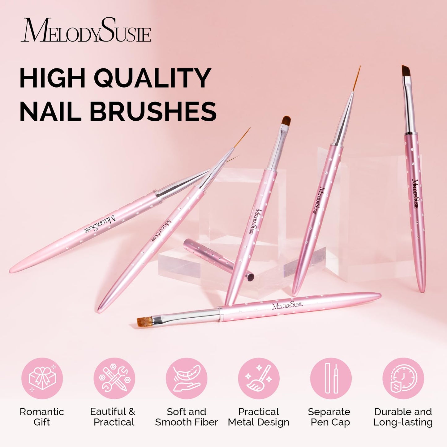 MelodySusie 6pcs Nail Art Brushes Set and 2PCS Nail Art Palette with Stainless Steel Mixing Stick