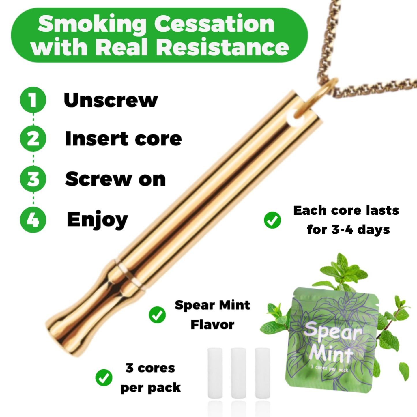 LAMKHOO Breathing Necklace to Quit Smoking and Vaping with Refillable Mint Pods Stop Smoking Aids Fidget Necklace Smokeless Inhaler for Adults