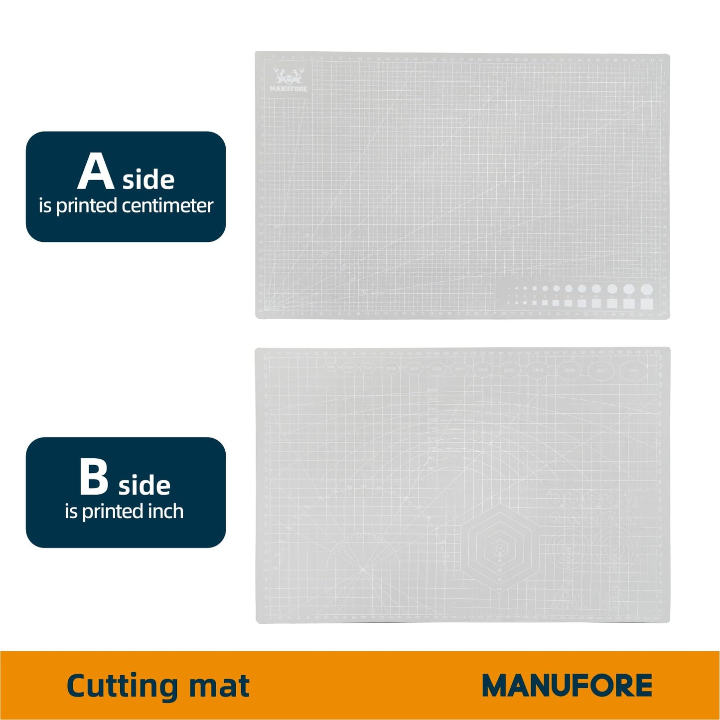 MANUFORE Gray Cutting Mat A3, A4, A5 Set with Centimeter and Inch Scale Self Healing Craft Cutting Board with 3mm 5-ply Thickness for Using Rotary Cutter, Craft Knife, Paper Knife