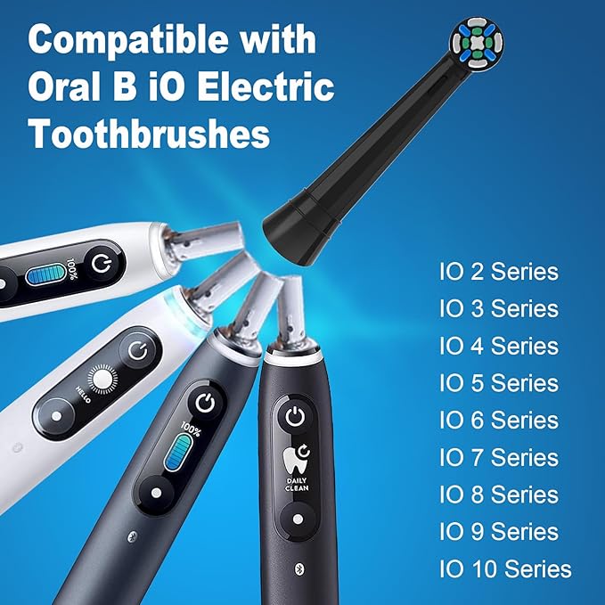 8 Pack iO Replacement Heads Compatible with Oral B iO, for Oral B iO 2/3/4/5/6/7/8/9/10 Series Electric Toothbrushes, Extended Bristles to Remove Deep-Seated Plaque, Black