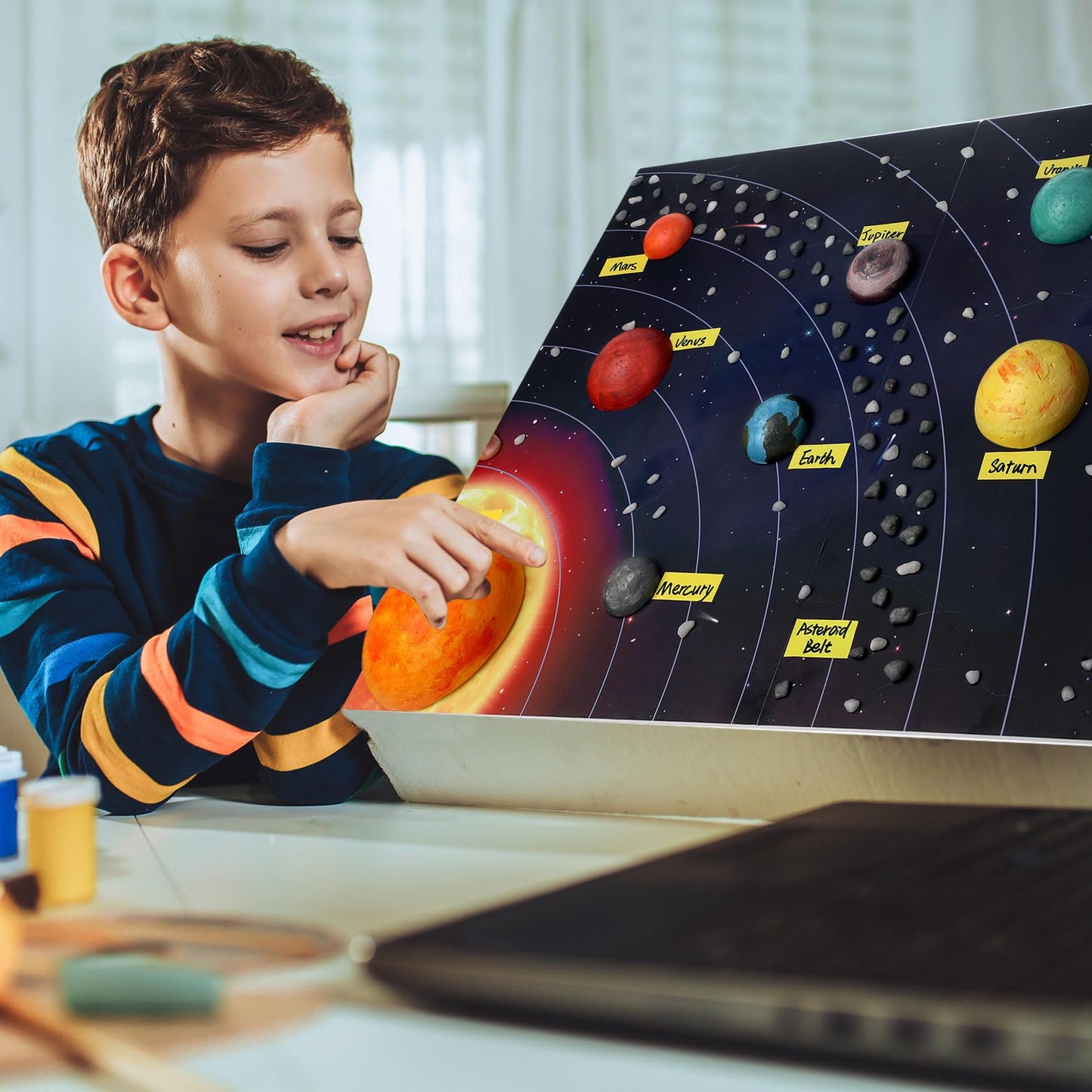 Innconee 20 Solar System Model Project Kit with 10 Foam Ball LED Lights 12 Pigment 2 Brushes Solar System Background DIY Outer Space Planet Foam for Kid School Science Projects Arts Crafts(Rectangle)
