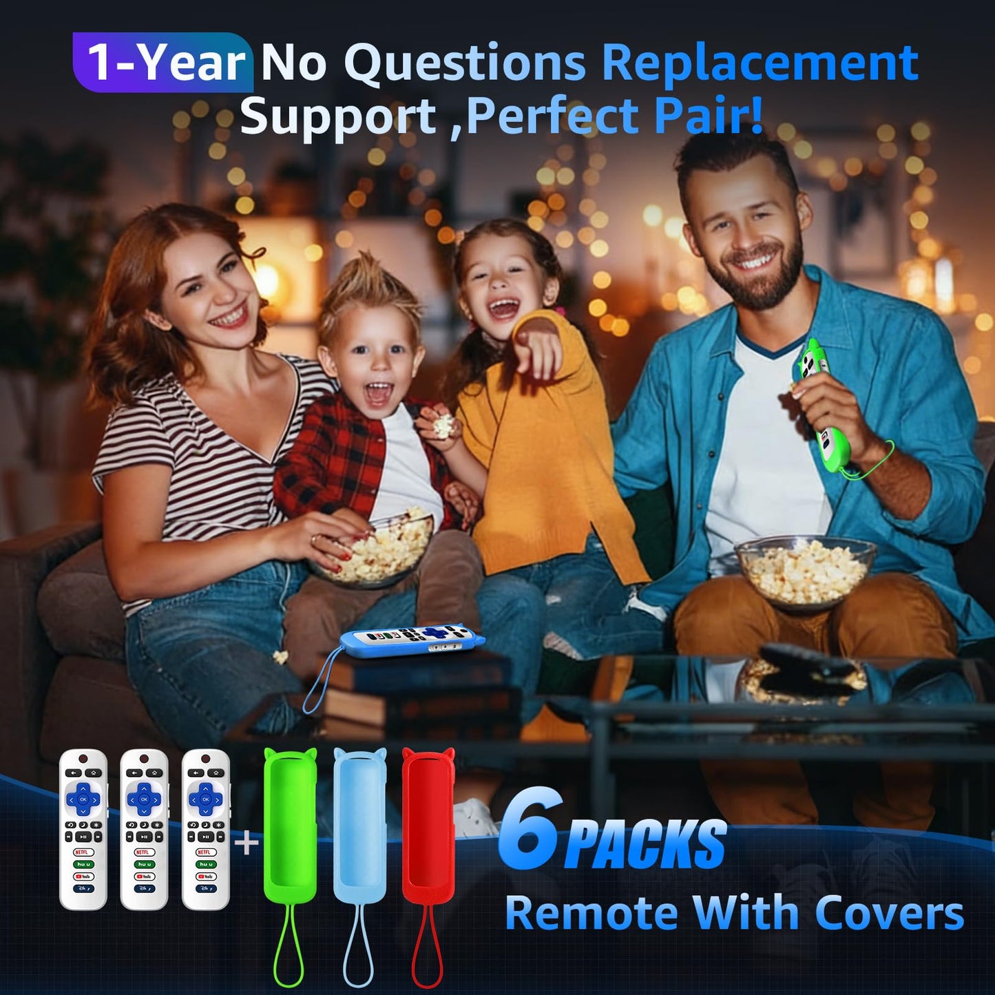 (Pack of 3) Replacement Remote Only for Roku TV with Soft Silicone Protective Cover (Glow in The Dark), Universal Remote for TCL/Onn/Hisense/Sharp/Element/Philips Roku Smart TV (Elegant White)