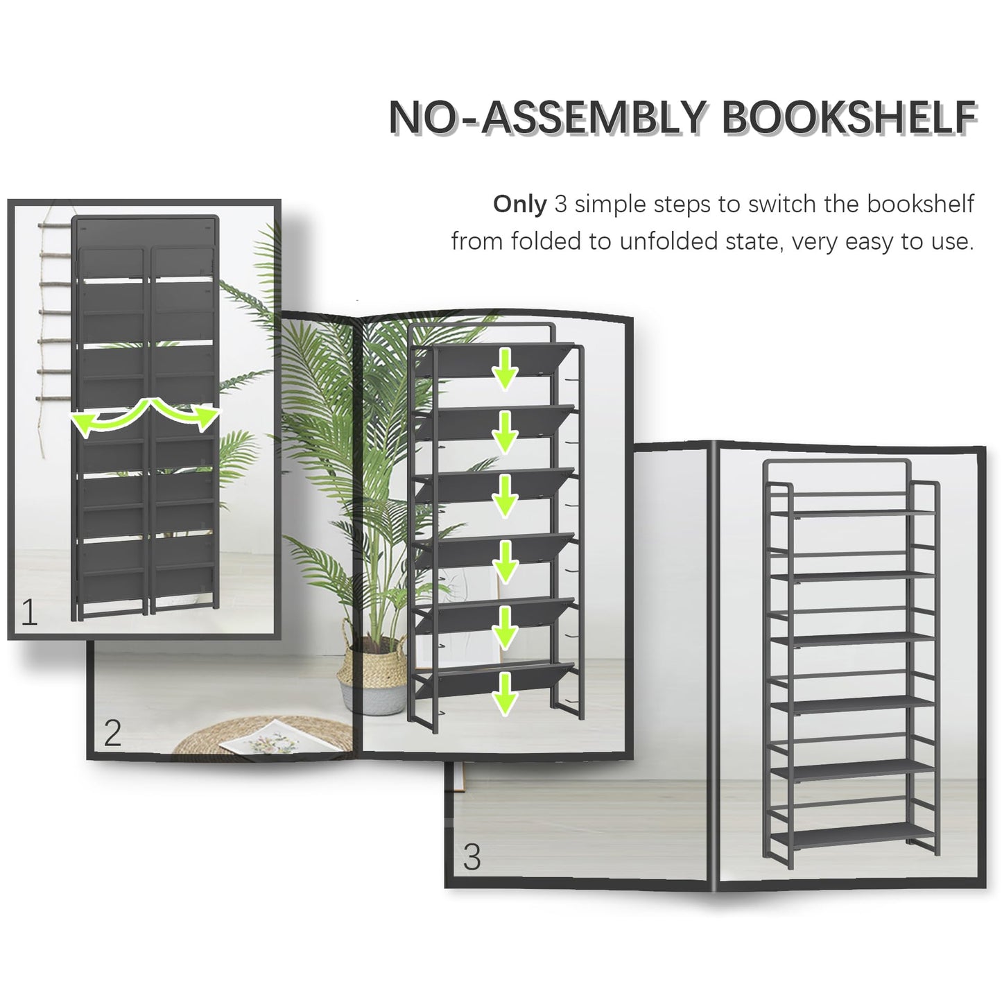 4NM No Assembly 6 Tiers Folding Bookshelf Storage Shelves Vintage Bookcase Standing Racks Study Organizer Home Office (Pink White)