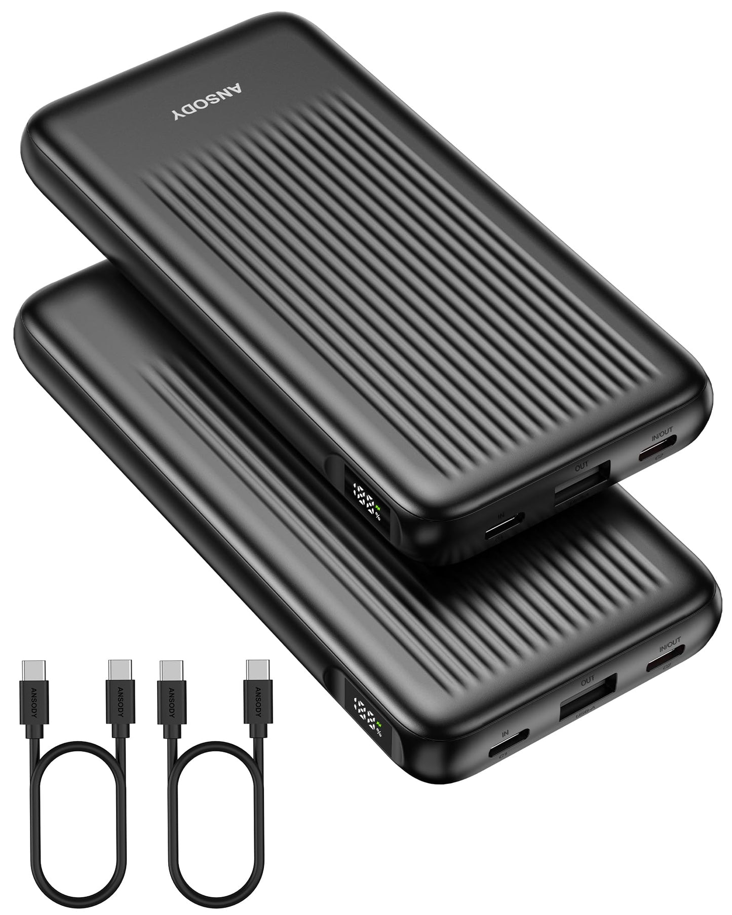 Ansody 2-Pack Portable Charger, 10000mAh 22.5W Compact USB C Power Bank Fast Charging with 2 Outputs & 2 Inputs, LED Display Battery Pack Compatible with iPhone Samsung iPad Tablets, Black & Black