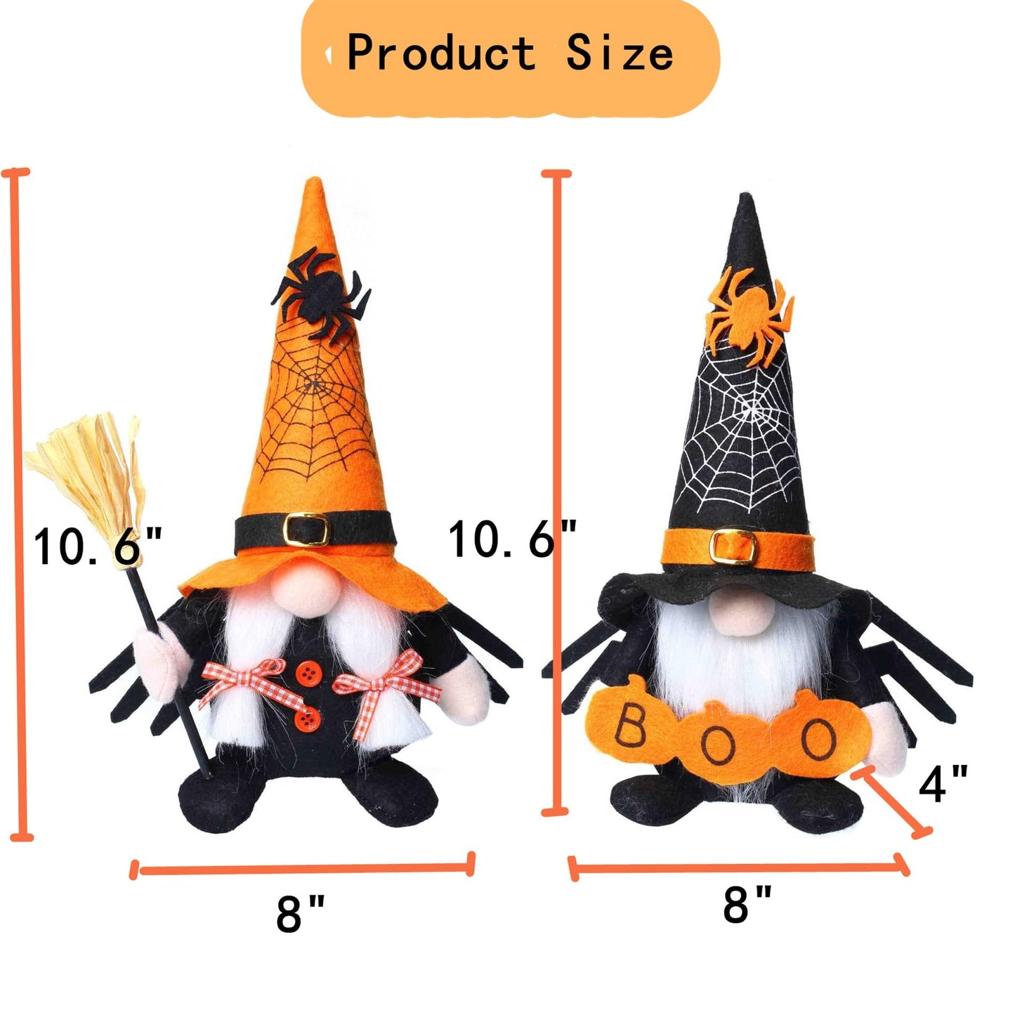 Ni-JASW Halloween Plush Gnomes Set of 2, Spooky Orange Black Spider Web Swedish Tomte Elf Figurines for Tiered Tray Home Decor