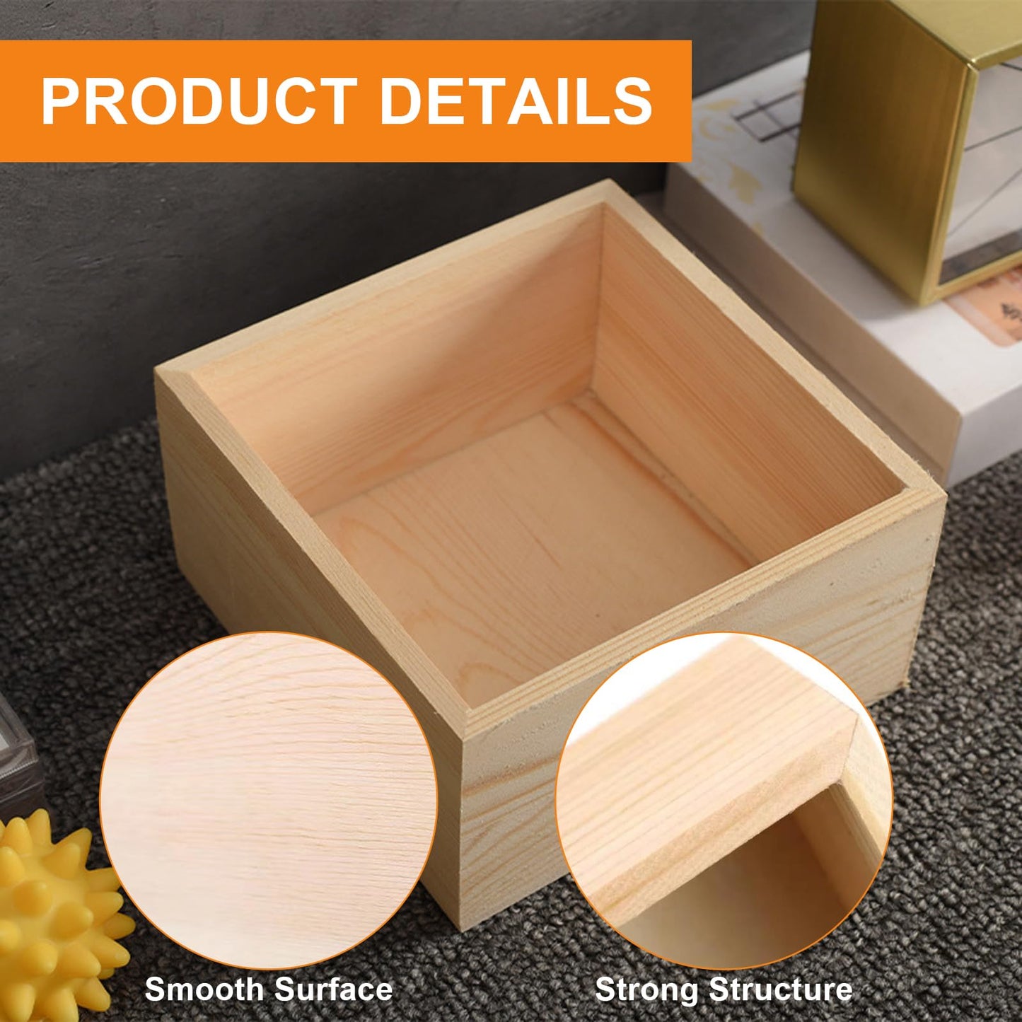 Voittozege 8 Pack Unfinished Wooden Box, 6 x 6 Inch Square Rustic Small Wooden Boxes for Crafts Organizer Container Box for DIY Craft Collectibles, Succulent Plant Pot, Drawer, Home Desktop Decor