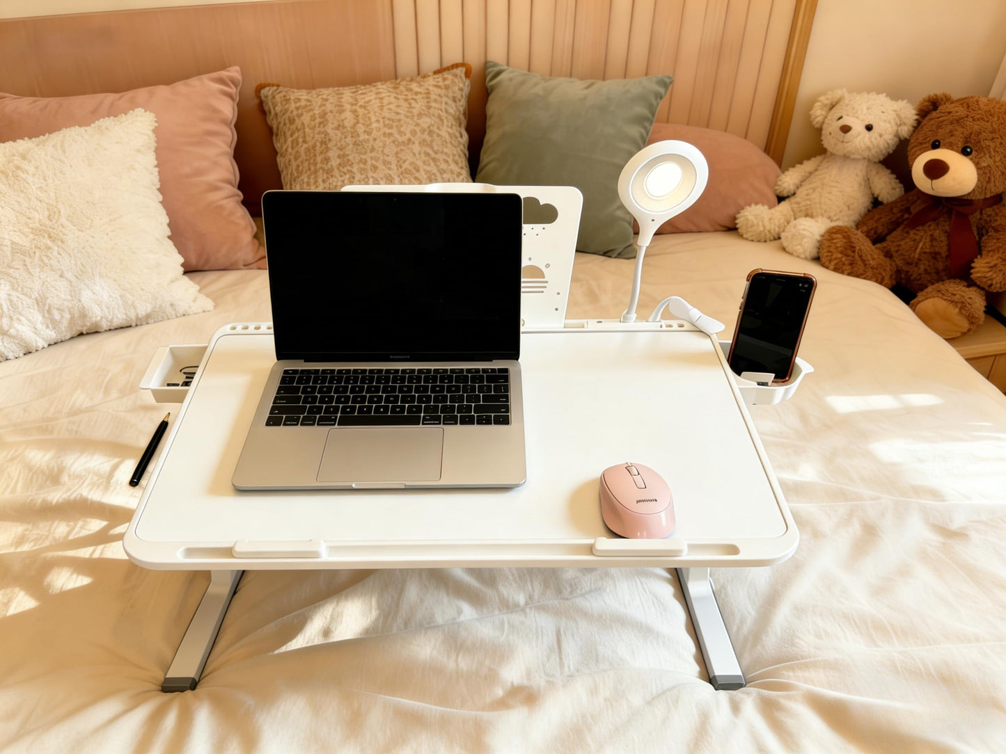 Admireshun Laptop Lap Desk with Storage Compartment, USB Ports, Cup Holder, and Book Shelf. Ideal for Office Work, Drawing, Dining, Gaming, and More.
