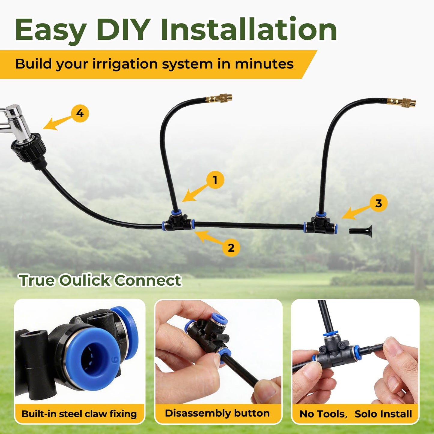 Drip Irrigation Kit for Garden 30FT, 360° Adjustable Watering System with 1/4" Tubing, Brass Misting Nozzles, DIY Micro Irrigation System for Potted Plants, Patio, Greenhouse