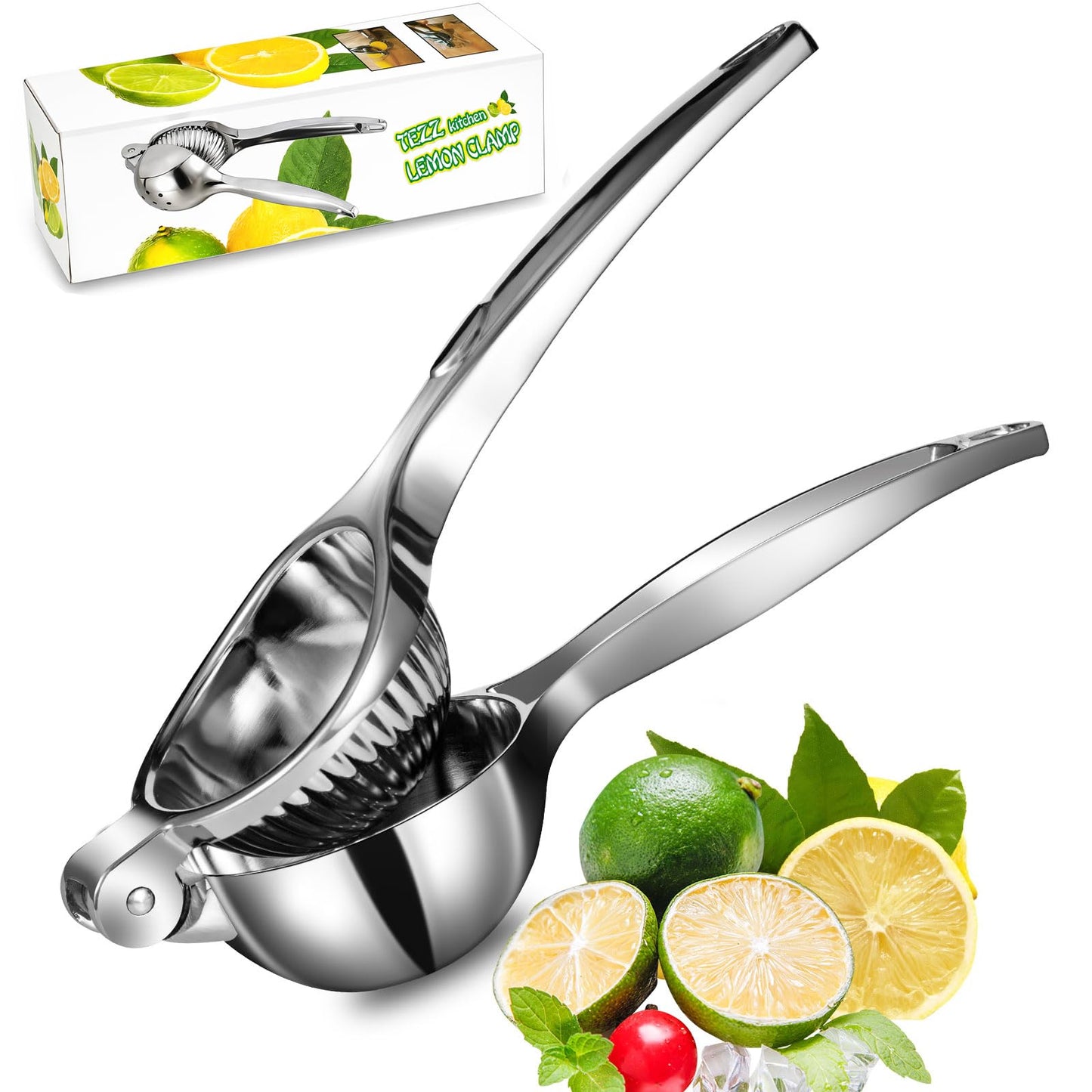TEZZ Premium Lemon Squeezer, Large Heavy Duty Handhelp Juicer for Lemon, Metal Hand Press Citrus Juicer, Lime Squeezer Bar Tool, Manual Citrus Press