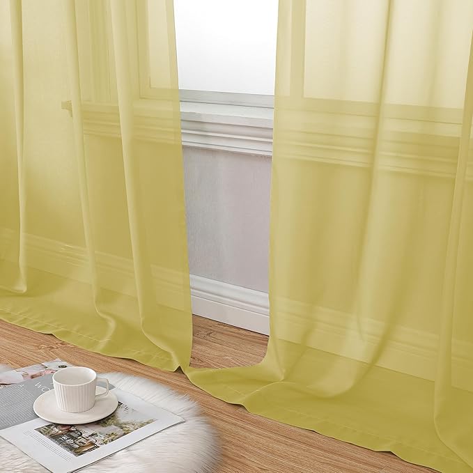 Aiyufeng Yellow Sheer Curtains 2 Panel Sets 84 Inches Long - Transparent Light Weight Soft Yellow Window Treatment Panels for Study Room/Living Room/Guest Room, Per Panel W40 X L84 inches
