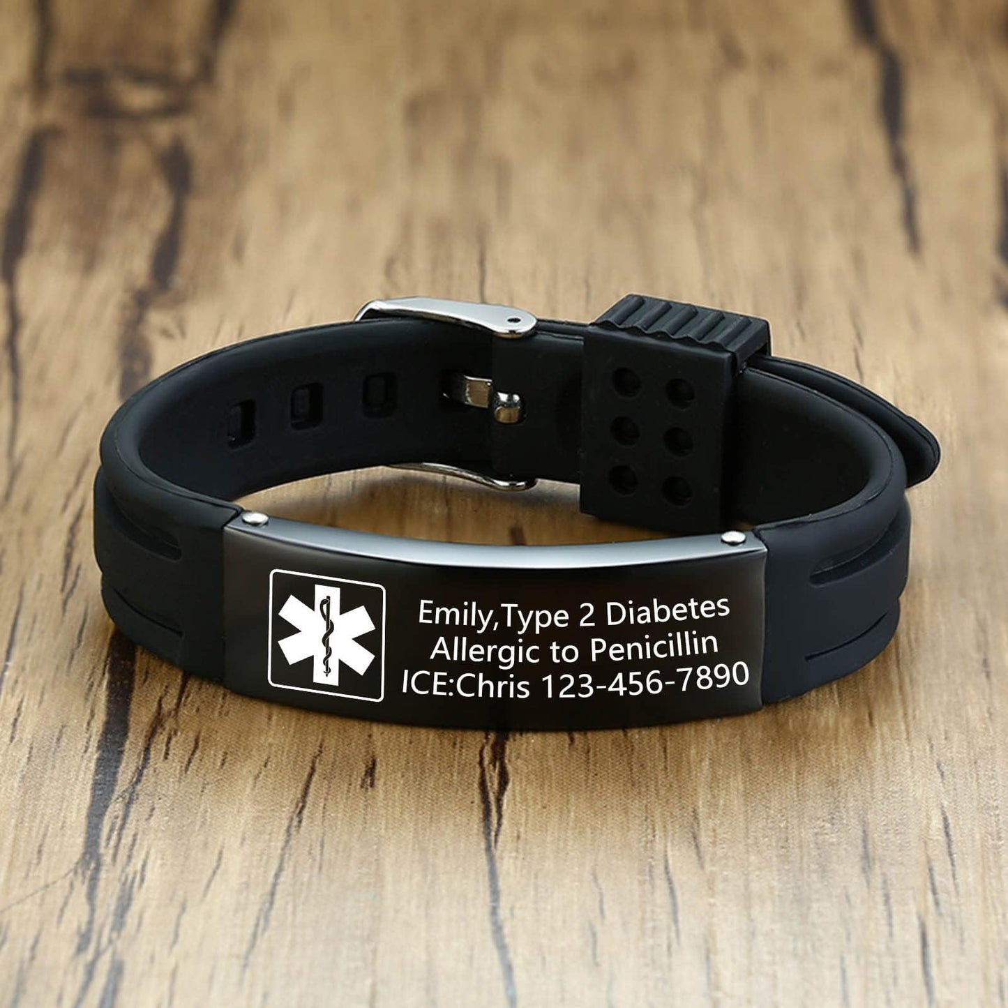 VNOX BLOOD THINNER Medical Alert ID Bracelet for Men Women - Silicone Rubber Stainless Steel Adjustable Bracelet for Unisex