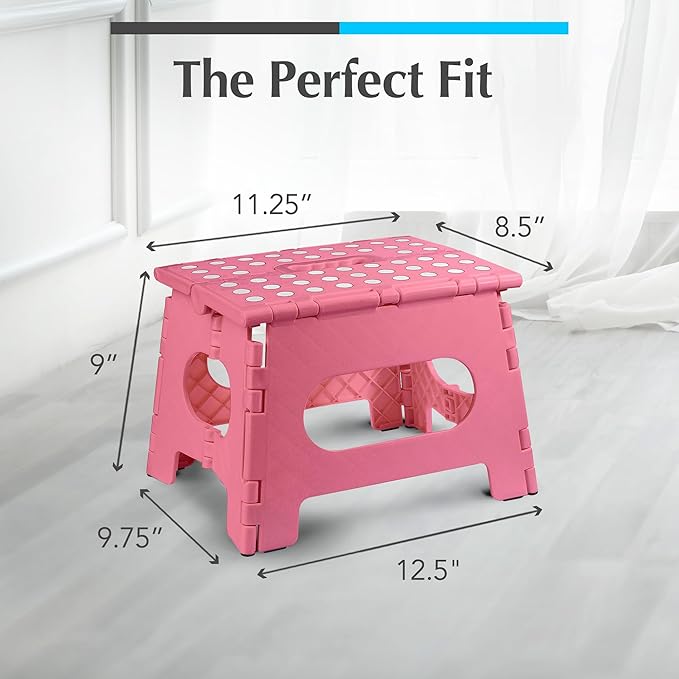 Handy Laundry Folding Lightweight Step Stool - Sturdy Enough to Support Adults and Safe Enough for Kids - Opens Easy with One Flip - Great for Kitchen, Bathroom or Bedroom (Pink | 2-Pack)