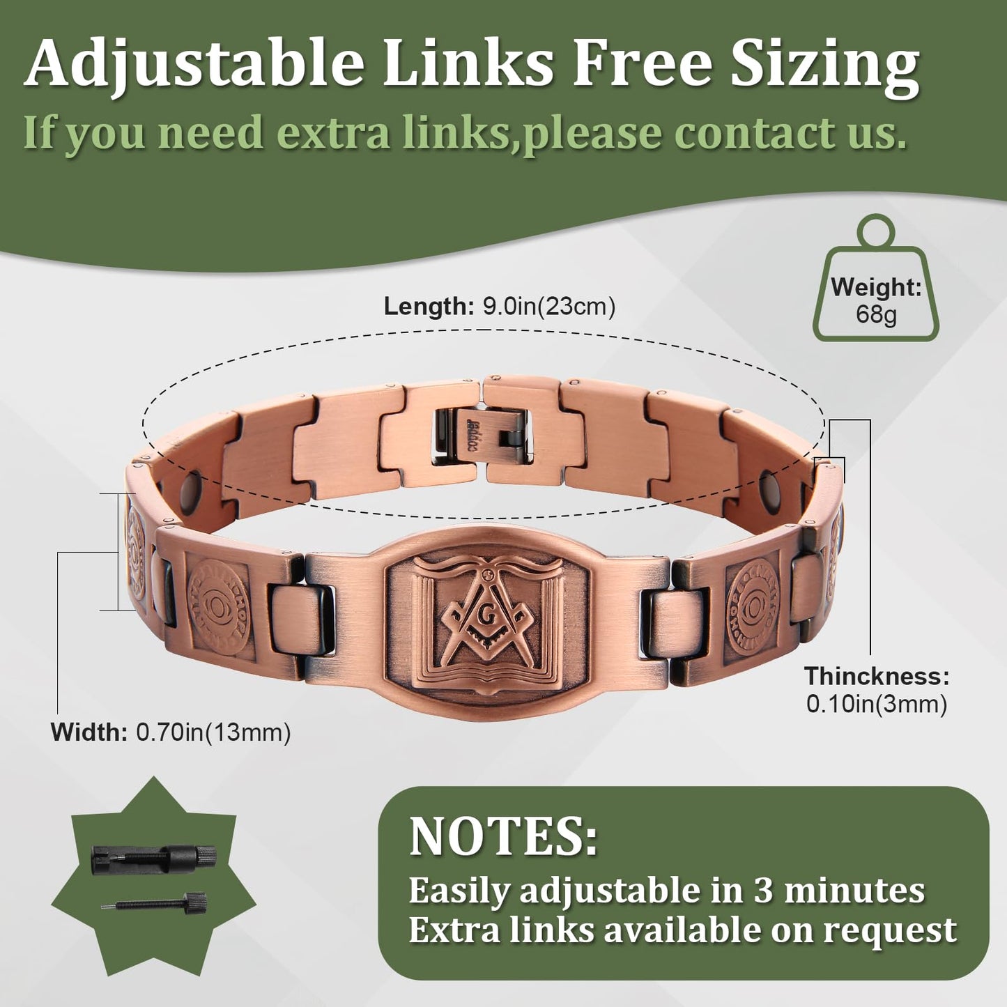 Fashtour Magnetic Bracelet and Ring Set for Men, 99.99% Pure Copper Jewelry, Adjustable Cross & Celtic Knot Design, Gift for Dad (Copper & Christian Cross Design)