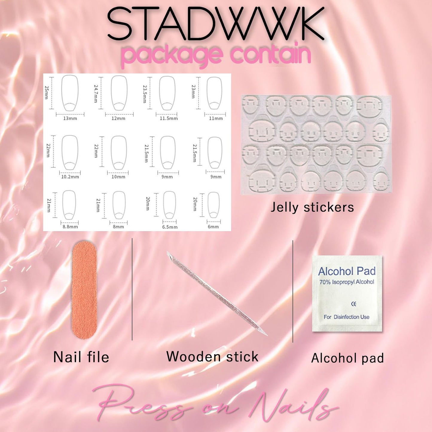 French Tip Press on Nails Medium Coffin Fake Nails with Rhinestones Gradient Designs White Nails Press ons Glossy Glue on Nails Nude Acrylic Nails Cute False Nails Stick on Nails for Women24Pcs