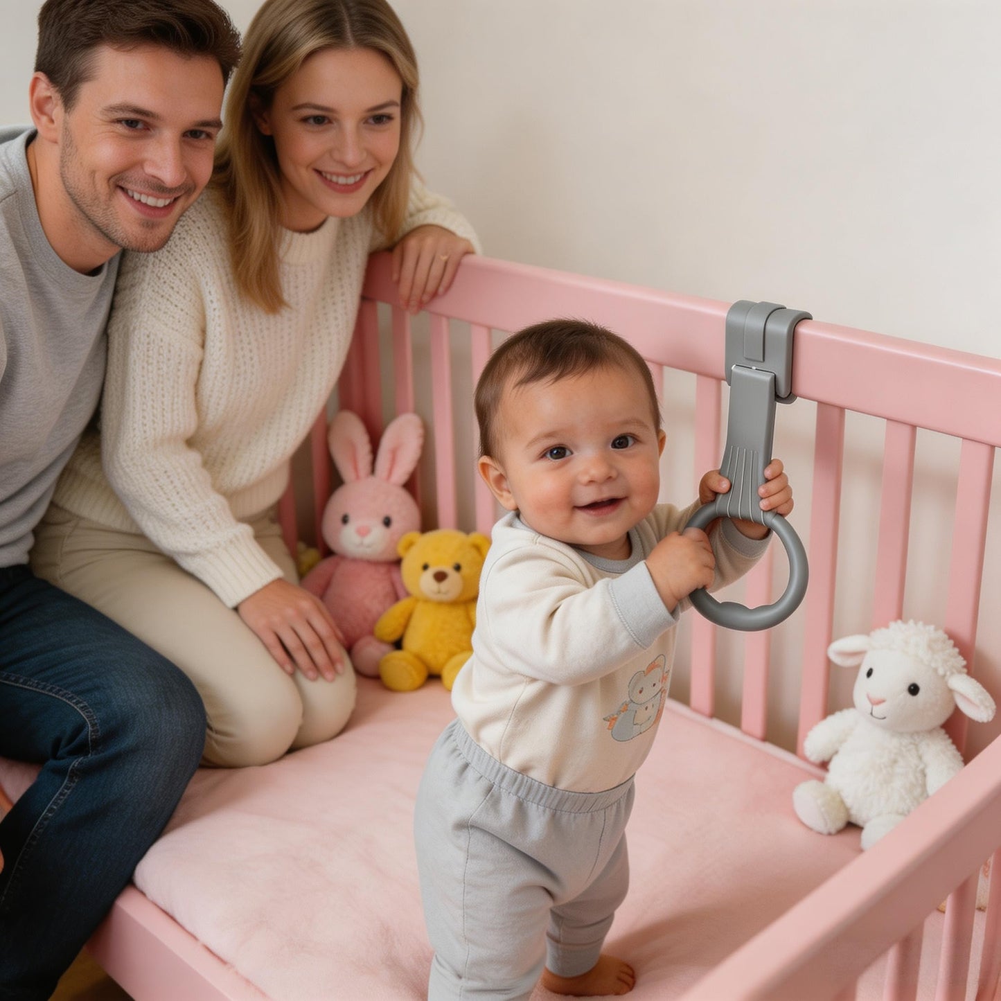 4Pcs Baby Playpen Pull up Rings,Pull up Rings for Playpen Baby Walking Exercise Assistant Tools for Infant Toddler Practice (2 Gray & 2 White)