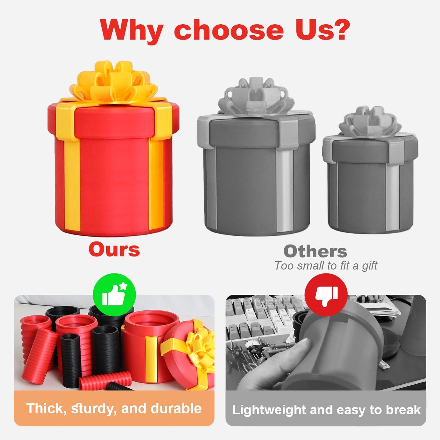 virsomier Annoying Nested Screw Gift Box - Prank Nesting Box for Cash & Surprises, Reusable 3D Printed Fun for Birthdays, Christmas, White Elephant Party Gifts (Red)