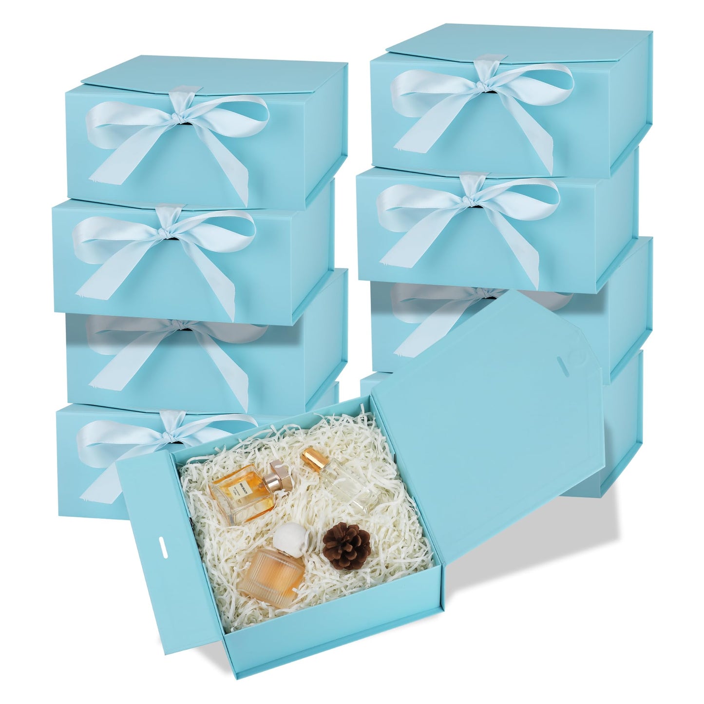 OEMVALATY 8-Pack Gift Boxes,10x7.3x3.5 Inch Magnetic Gift Boxes with Lids for Presents,Blue with Ribbon, Bridesmaid Proposal Box for Wedding, Storage, Birthday