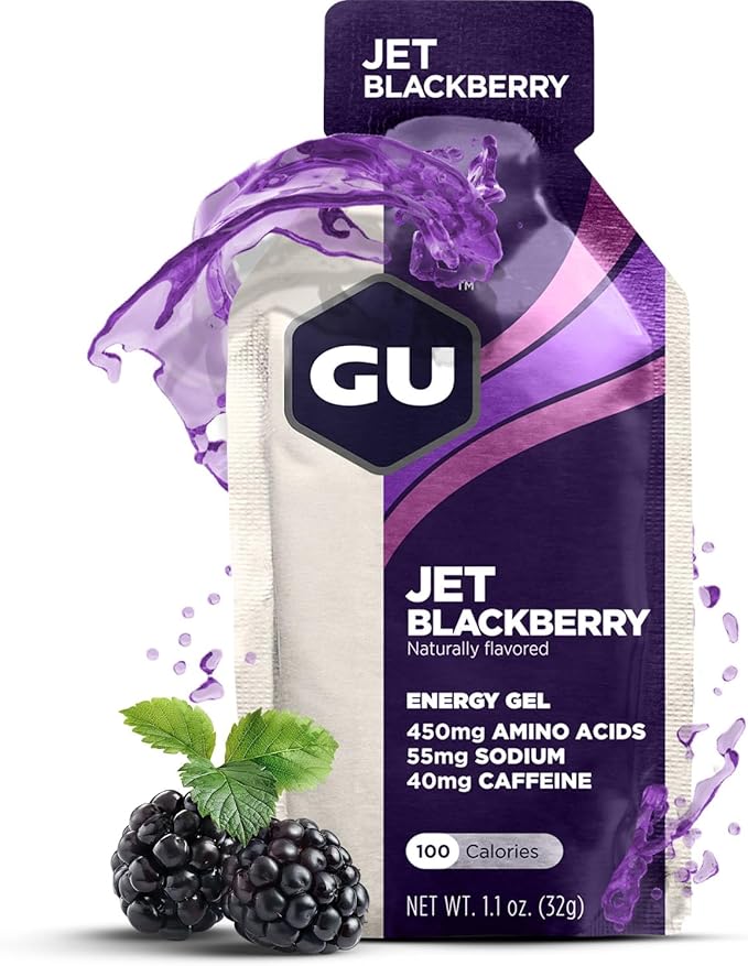 GU Energy Original Sports Nutrition Energy Gel, Vegan, Gluten-Free, Kosher, and Dairy-Free On-the-Go Energy for Any Workout, 24-Count, Jet Blackberry