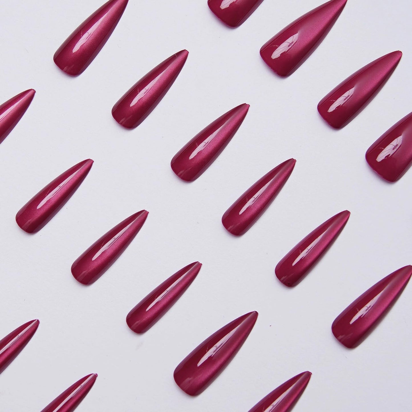 MISUD Press on Nails - Long Stiletto Fake Nails, Acrylic Summer Hot Pink Cat Eye Design 24 pcs