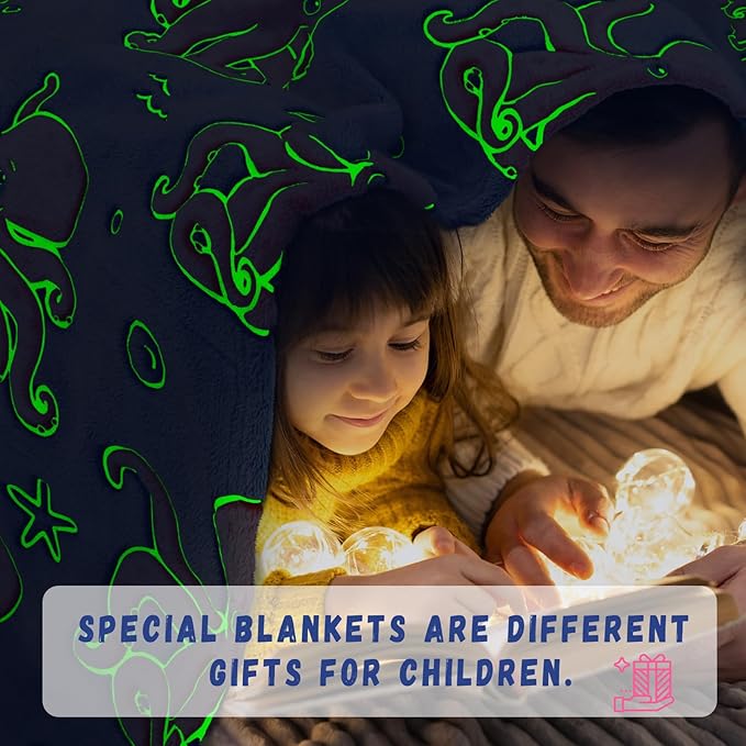 Octopus Blanket Twin Size Glow in The Dark Ocean Blanket Soft Octopus Gifts Toys Decor Blue Fleece Kids Throw for Christmas Birthday