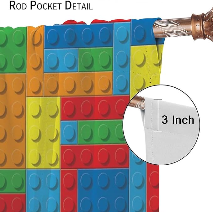 Colorful Building Block Toy Printed Curtains, Building Blocks, Curtains, Fun Brick 3D Design, Kids, Teens, Girls, Boys, Living Room, Bedroom, Window Treatment Panels, 2 Panels 42x63in