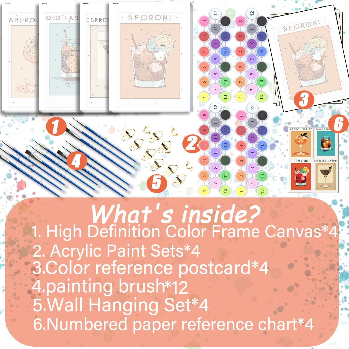 4 Pack Small Framed Paint by Numbers Kit for Adults Beginner,Easy Paint by Numbers Kit for Adult Frame Cocktail Paint by Number Kit for Adults Framed on Canvas Painting by Numbers for 8x12 Inch