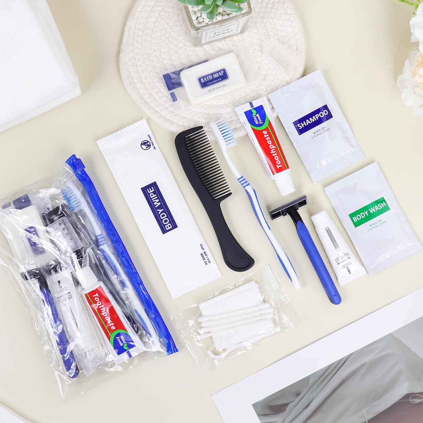 SLequipo Basic Toiletry Kits, Individually Packed, Personal Hygiene Bulk Homeless Care Package Supplies, Travel Size for Men Women Charity, Disposable Toothbrushes With Toothpaste Set