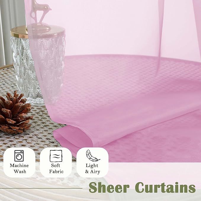 Lecloud Light Pink Sheer Curtains for Bedroom 84 Inches Long 2 Pcs, Modern Farmhouse Decor Rod Pockets Light Filtering Curtains for Living Room, Dining Room Drapes, Each Panel 59" W x 84" L