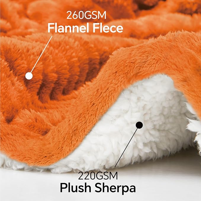 INFIIXSO Sherpa Fleece Queen Size Blanket - Super Soft & Warm Striped Fleece, Cozy Plush Fluffy Large Bed Blanket All Season Use (Burnt Orange, 90x90 Inches)