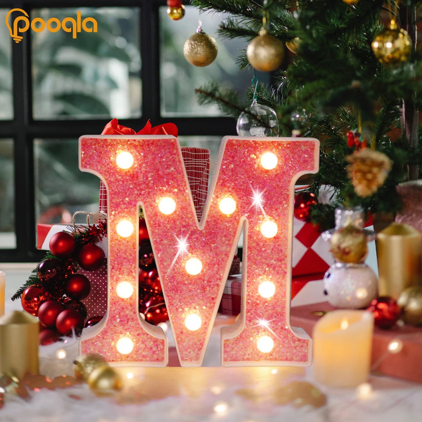 Pooqla LED Marquee Lights, Pink Glitter Alphabet Letters - Battery Powered Night Light, Birthday Party, Wedding, Home Bar, Christmas Decoration - Letter B