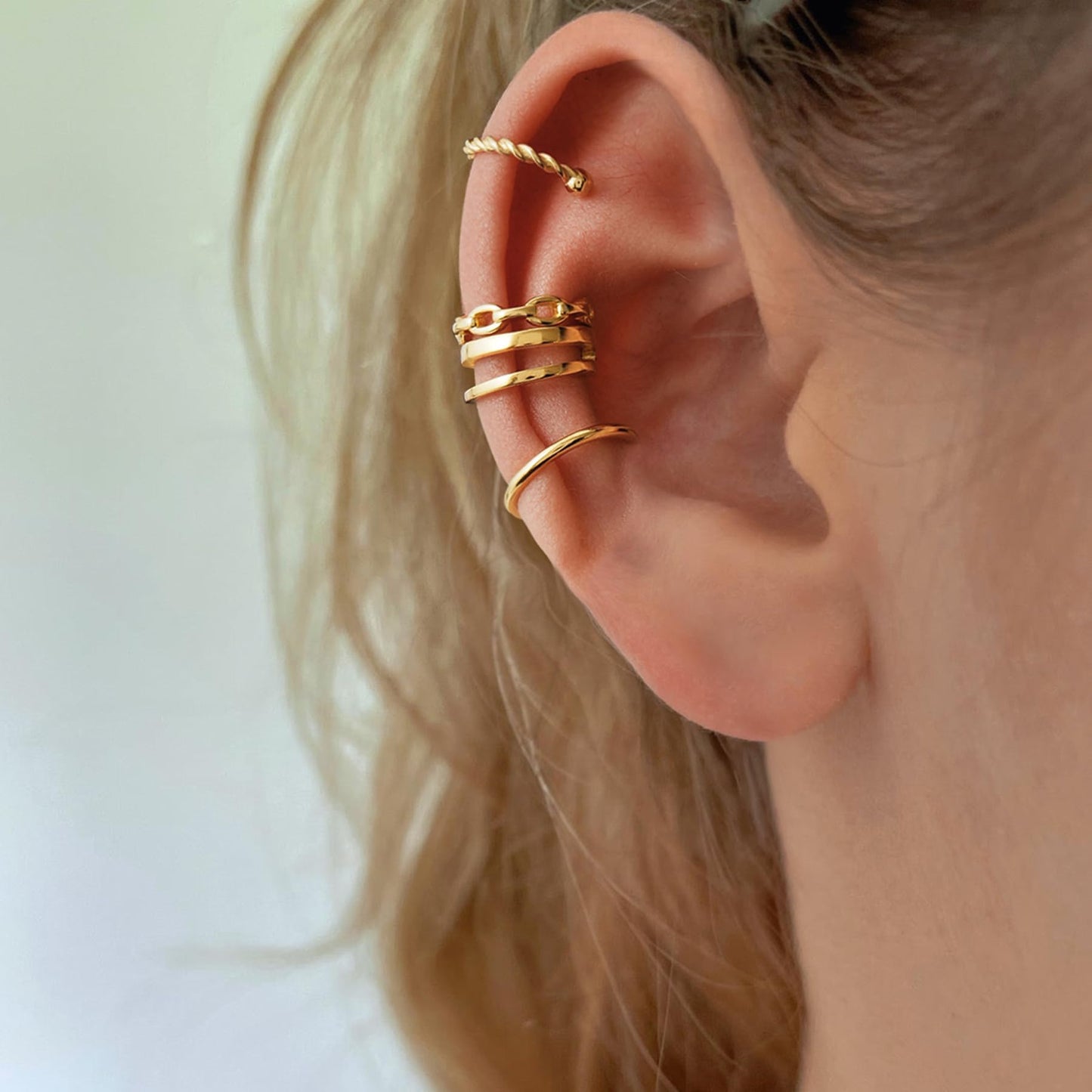 Ear Cuff 18K Gold Plated Sterling Silver Fake Ear Cuffs for Women Non-Piercing Cartilage Earrings