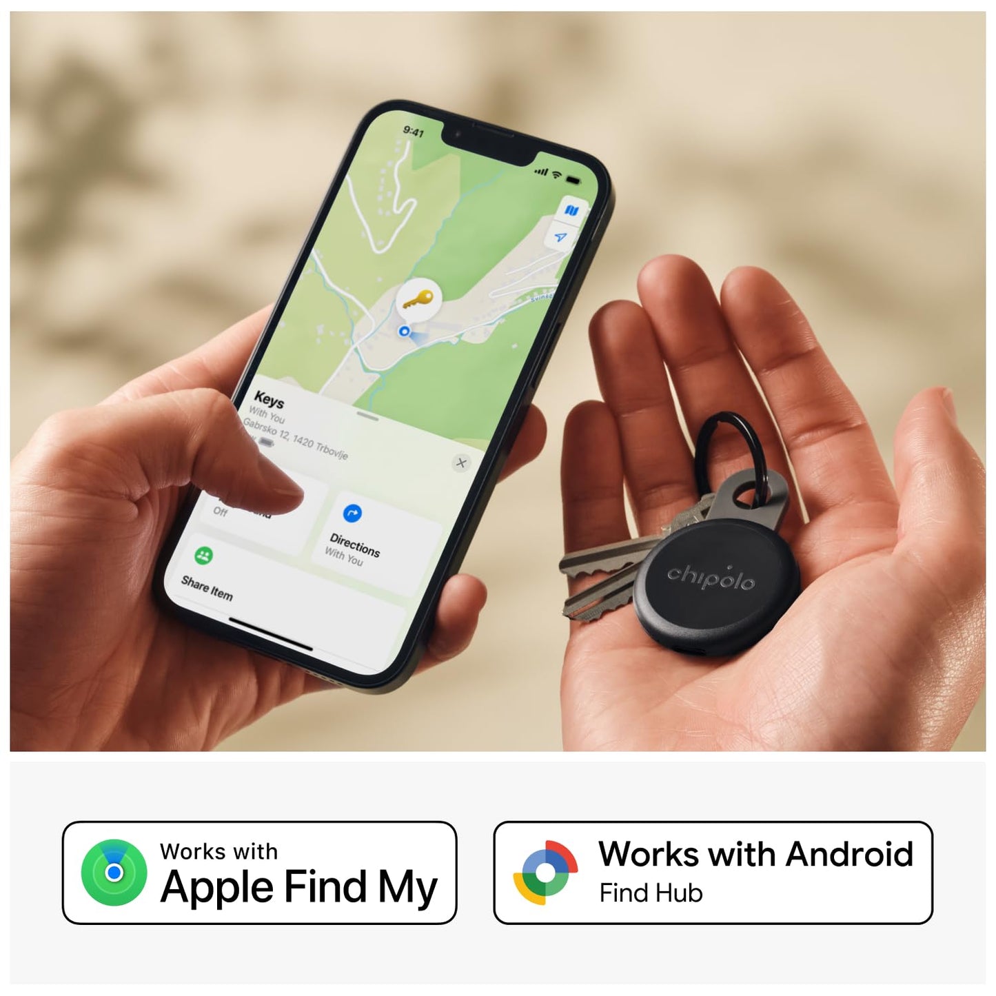 Chipolo LOOP - Rechargeable Bluetooth Tracker for Key and Pocket Location, Compatible with Apple or Google, Call Your Phone & Out of Range Alerts for Android