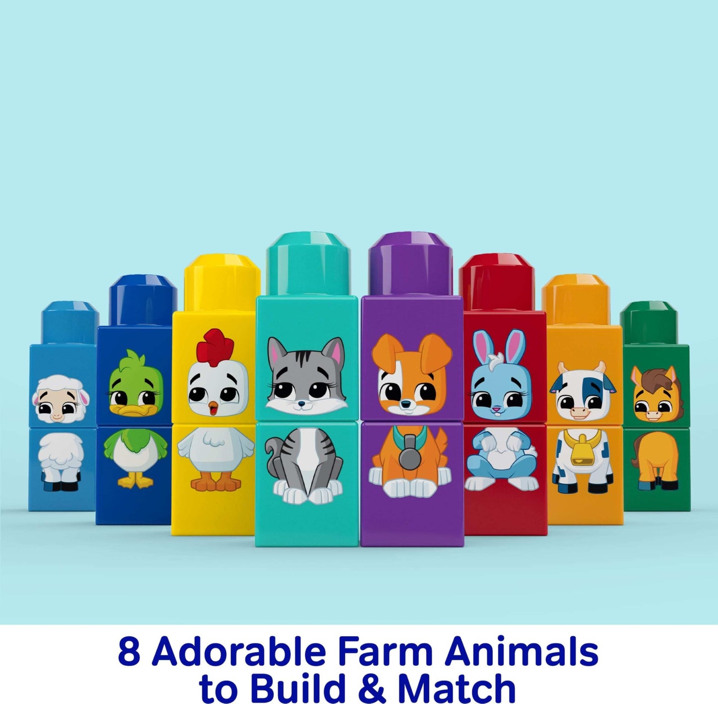 MEGA BLOKS First Builders Toddler Block Toys Set, Build & Match Animal Tractor with 30 Pieces, Learn Animals and Colors, Red and Blue, Ages 1+ Years