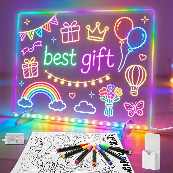 Led Note Board with Colors,16''Drawing Tablet,6 Modes & 8 Colors Light Up Drawing Board,Kids Toy with 13 Light Effects,Birthday Holiday Day Gifts for Girls & Boys Age 3+,7 Markers & Tracing Book