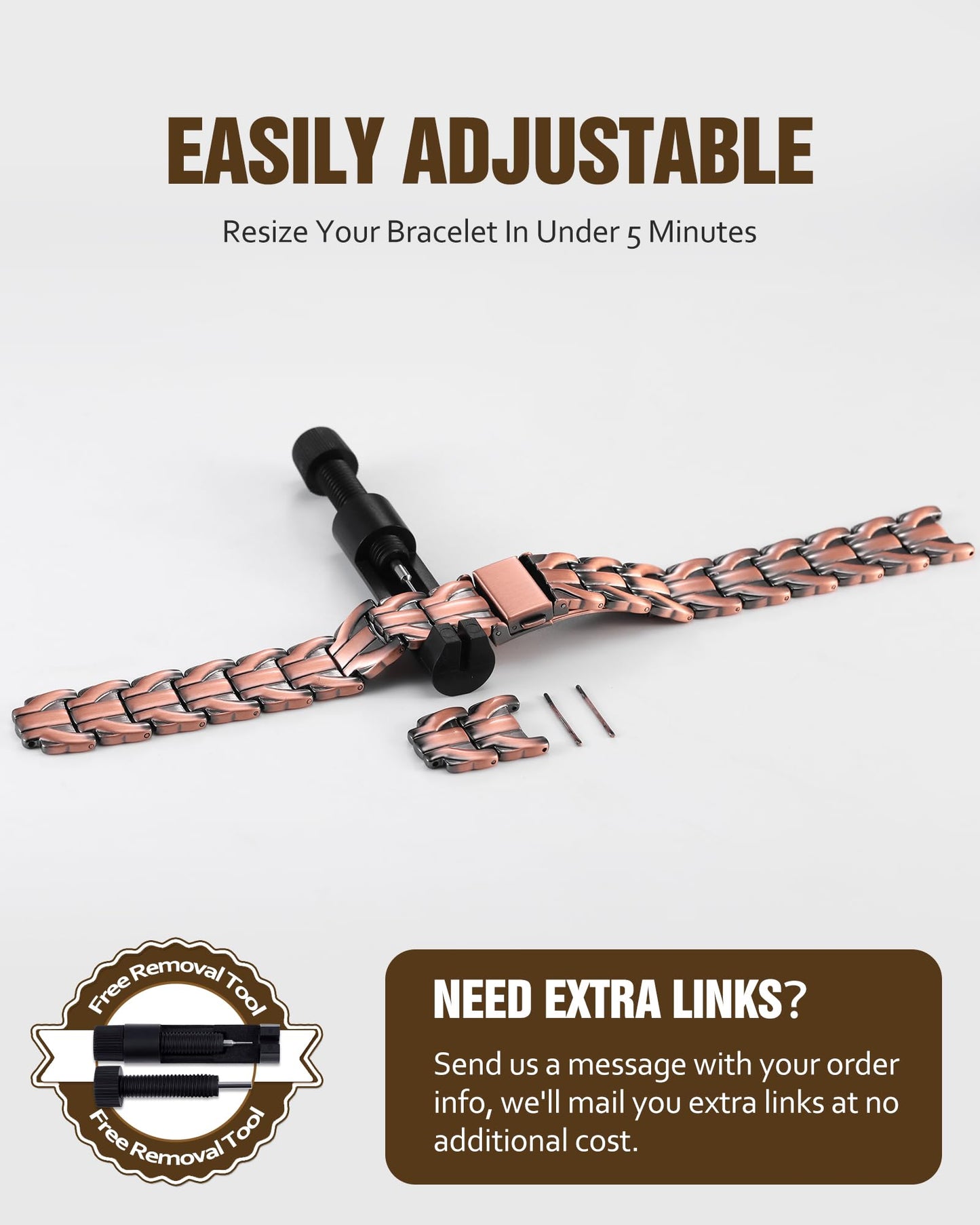 Jecanori Pure Copper Bracelet for Men, 2X Strength Magnetic Bracelets for Men with Fold-Over Clasp