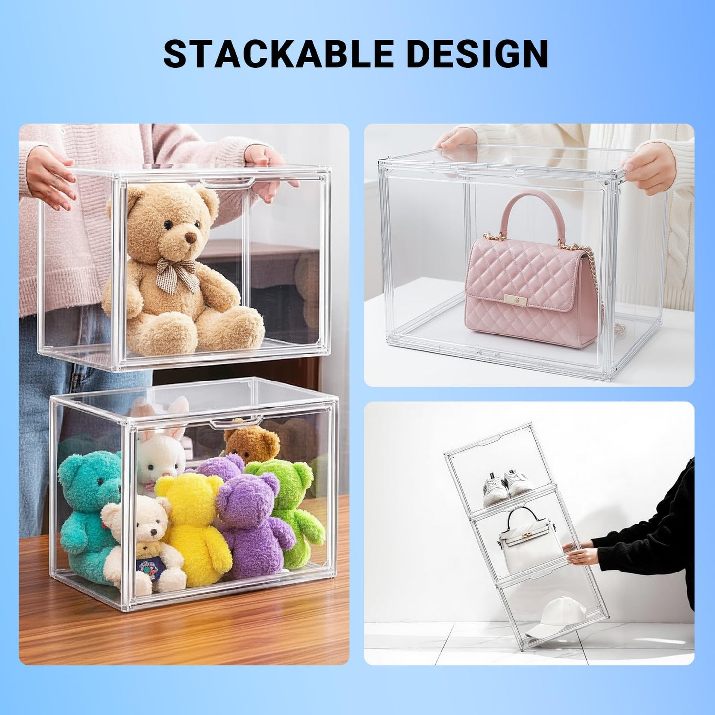 Hinleemly 2 Pack Purse Organizer for Closet,Acrylic Display Box for Handbag Organizer,Multi-Layered Storage Box Handbag Storage with Magnetic Doors Suitable for Collectible Handbags Knapsack