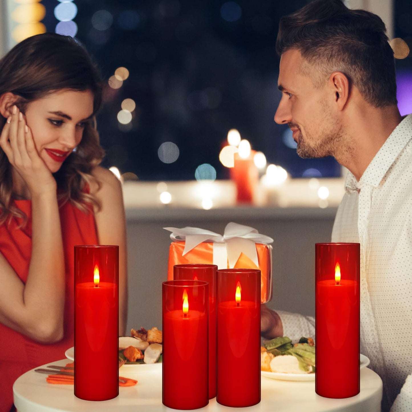 CLTNIKET 24-Pack Red Acrylic Flameless LED Candles with Remote Control - Realistic Flickering Battery - Operated Candles for Valentine's Day,Home Decor, Weddings, and Parties.