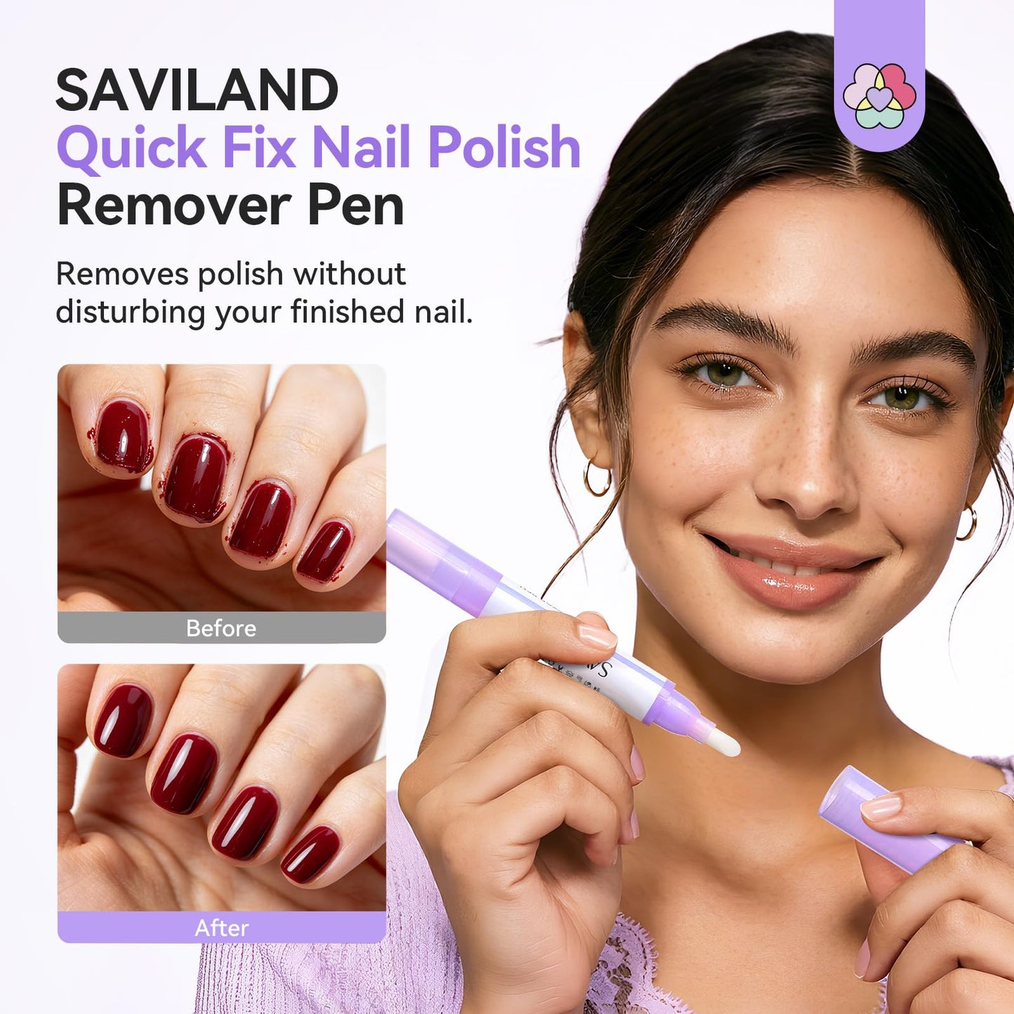 SAVILAND Ultra-Precise Nail Polish Remover Pen: 3 PCS Refillable Nail Polish Corrector Pen 9 Replacement Tips Acetone-Free Nail Edge Cleaning Pen Gentle Non-Drying Nail Polish Tools Home DIY 0.5 Fl.oz