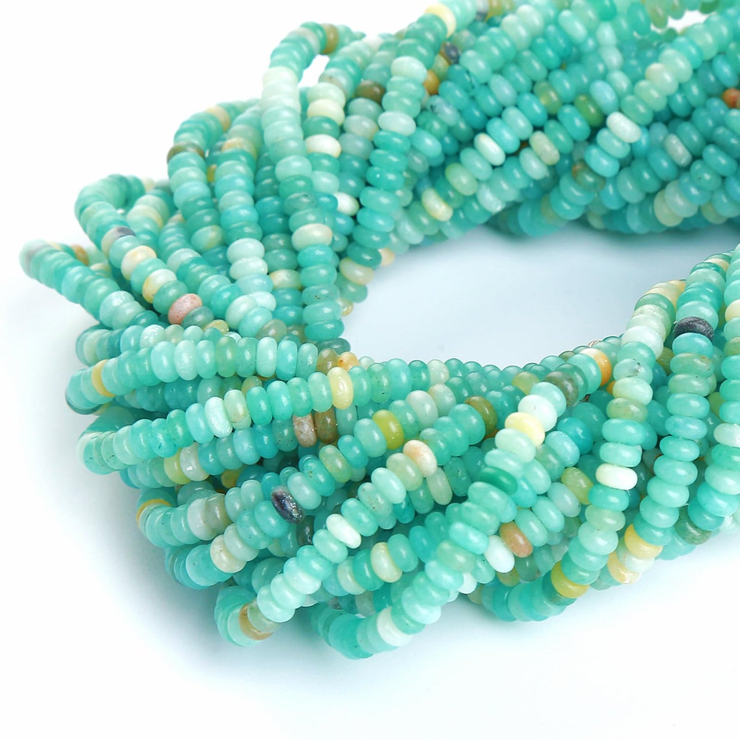 150PCS 2x4mm Natural Amazonite Rondelle Beads Abacus Disk Stone Beads Round Loose Spacer Gemstone Beads for DIY Bracelet Necklace Jewelry Making