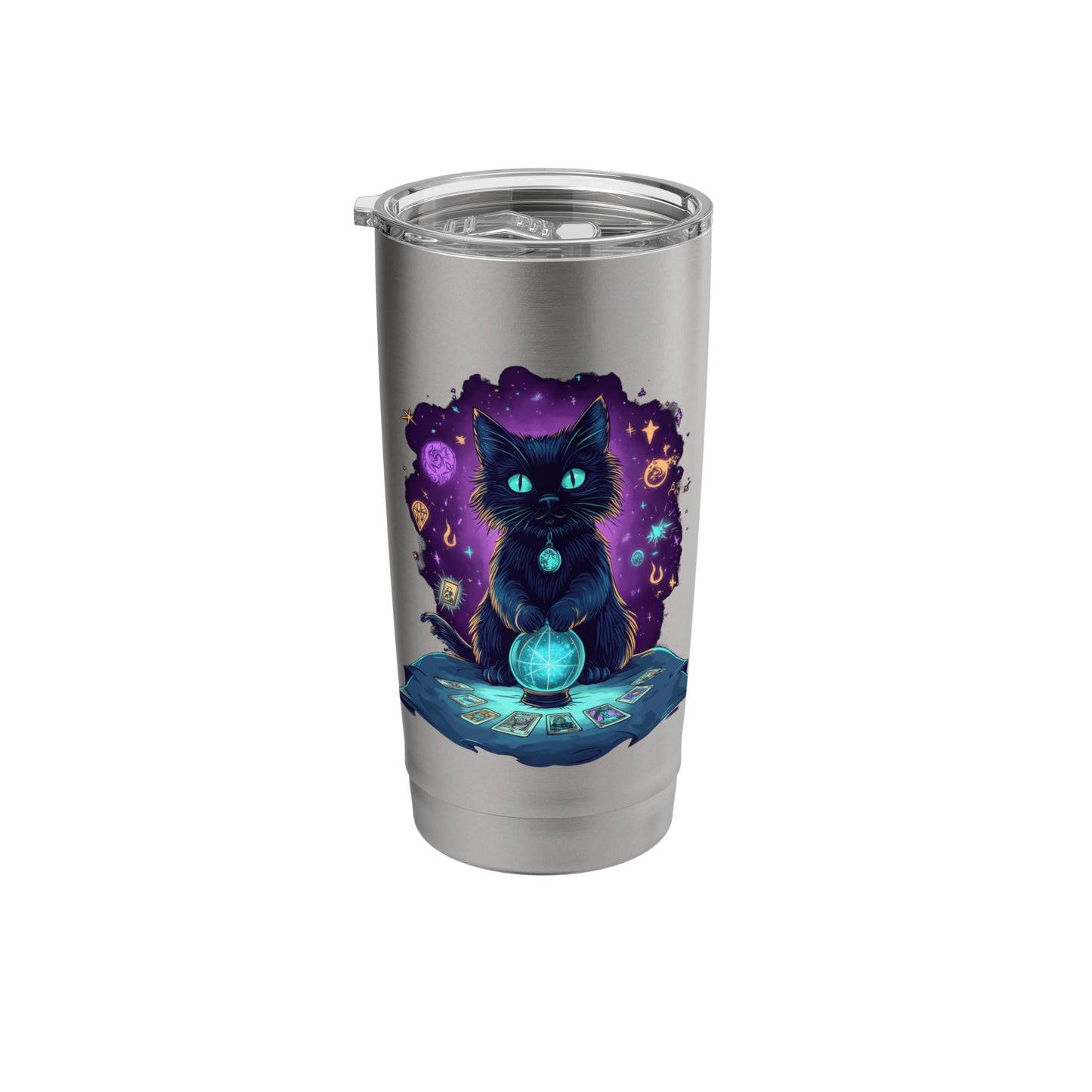 tarot card cat occult skeleton crystals aesthetic Stainless Steel Insulated Tumbler