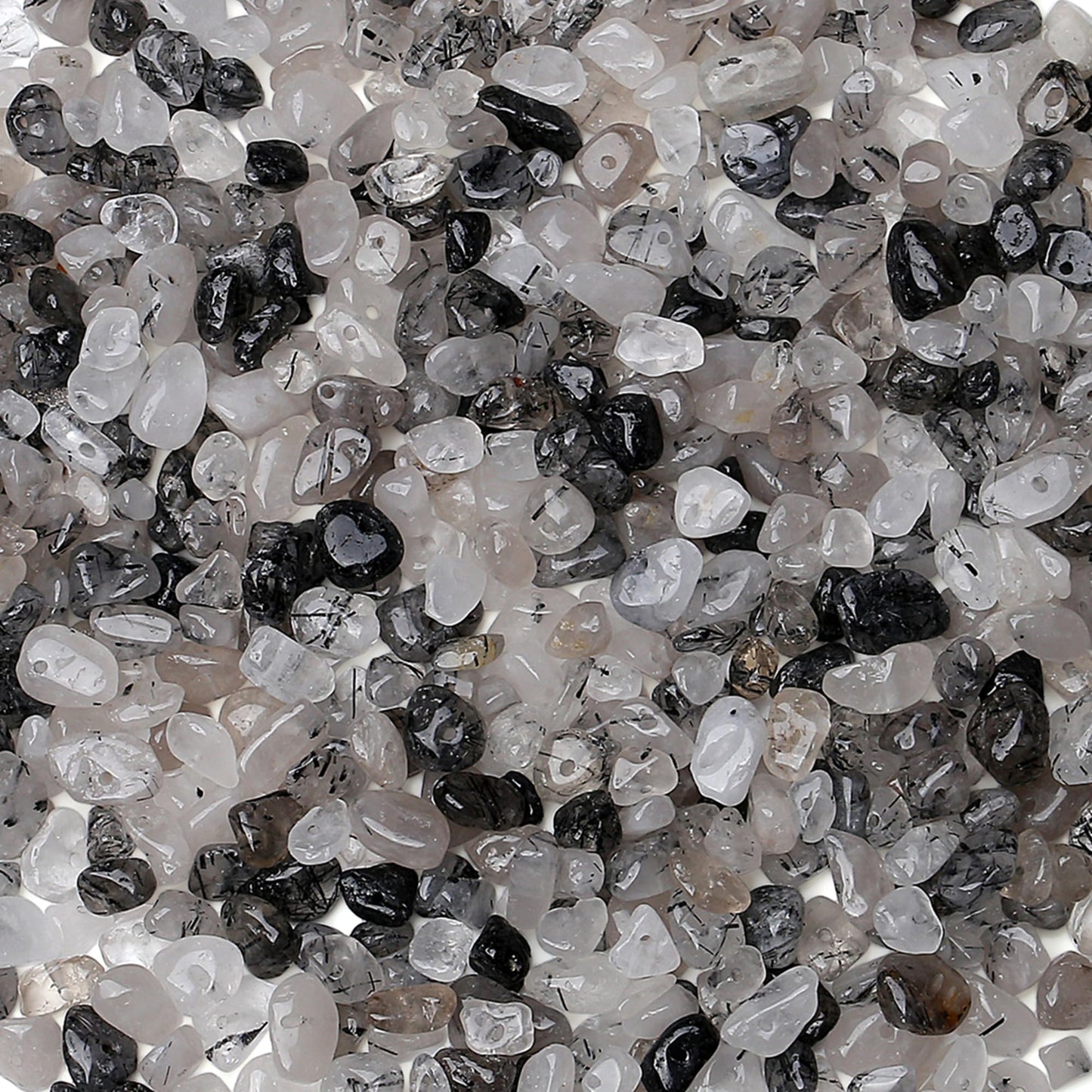 ZHIYUXI 400pcs Black Rutilated Quartz Beads 5-8mm Crystals Irregular Stone Bead for Jewelry Making Natural Chips Craft 2 Strands