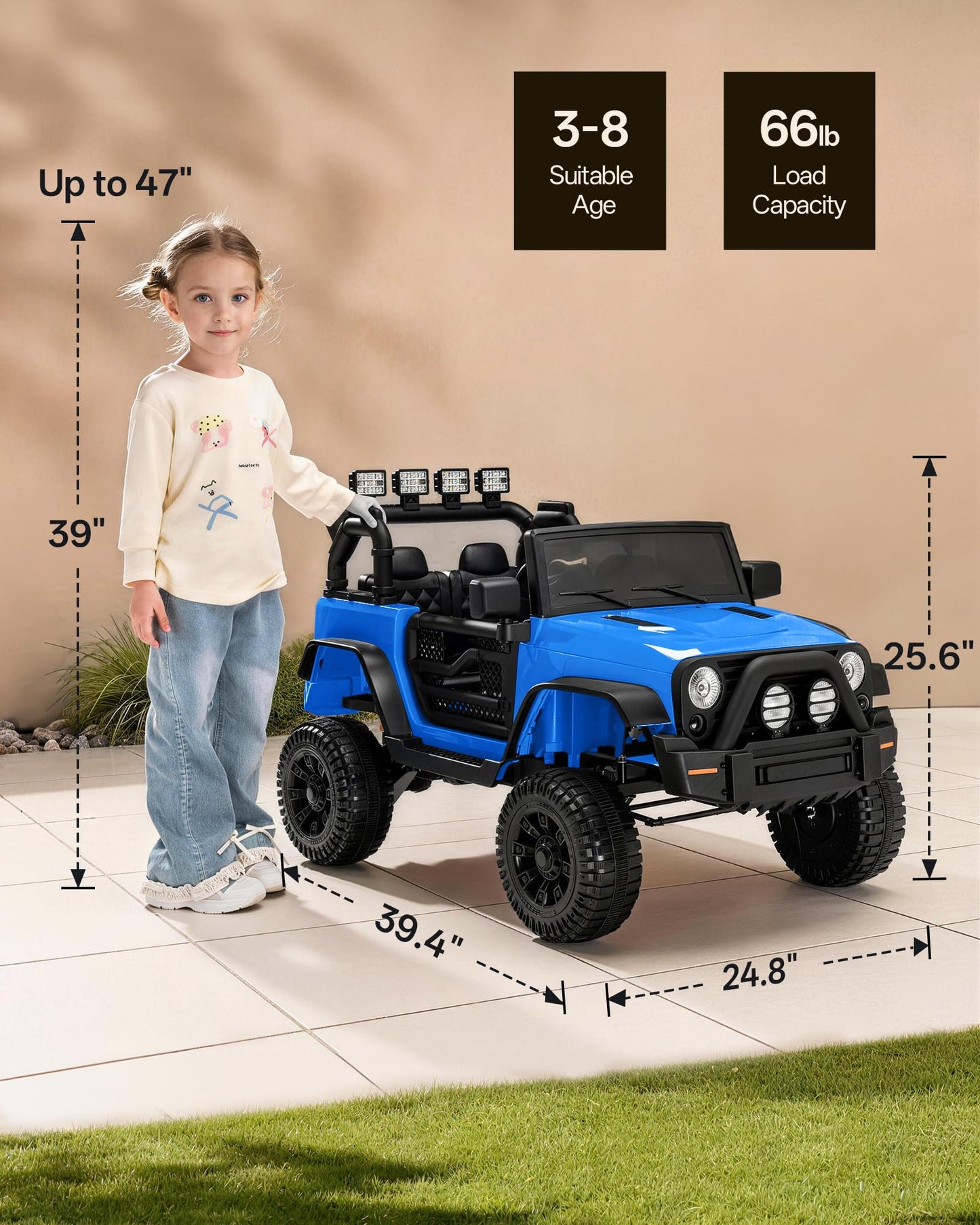 Outfunny Kids Ride on Car Toy, 12V Electric Car for Kids with Remote Control, LED Light - Blue