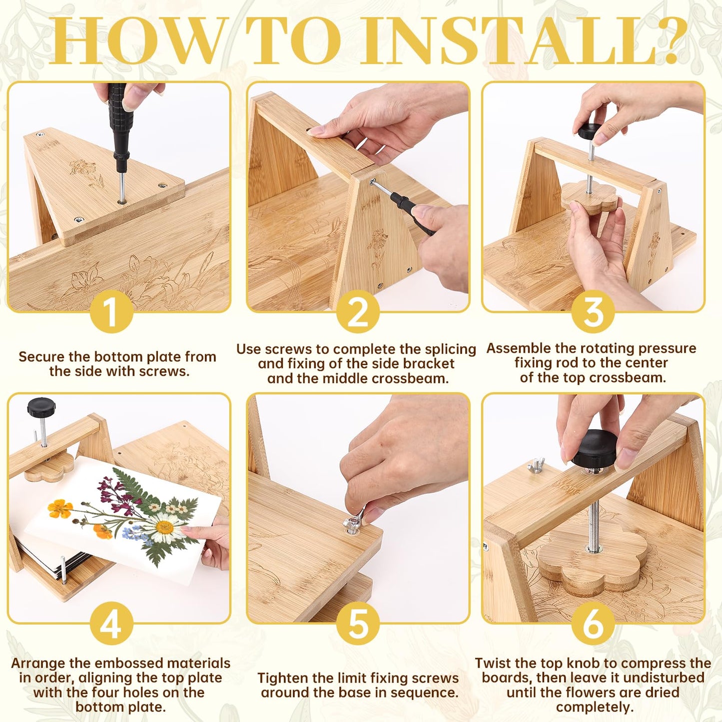 HomdMarket Spring Flower Press Kit - 12"x8" Wooden Press with 6 Layers & Even Pressure, Includes Tools & Archival Envelopes for Dried Flowers, Wedding, Resin Art