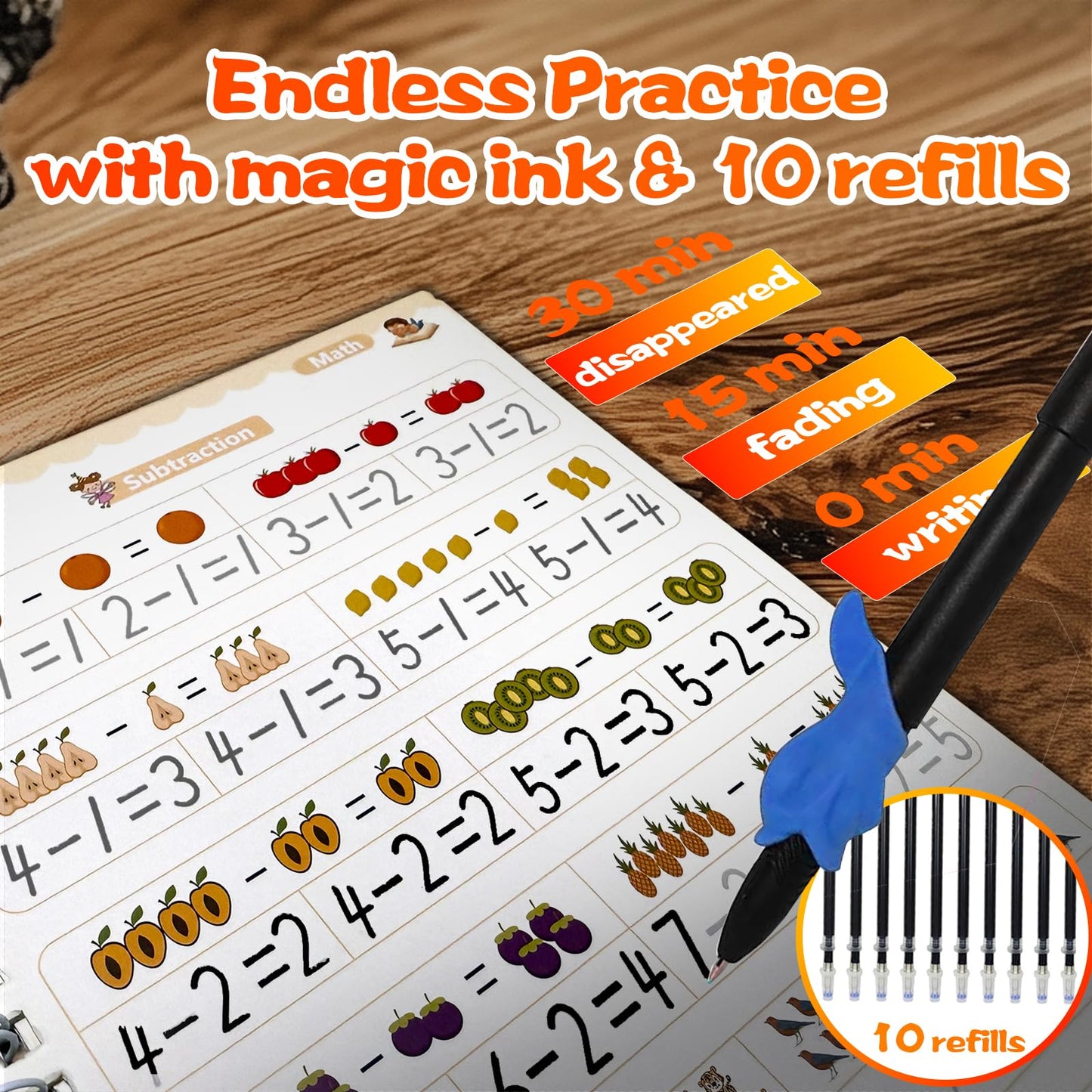 4 Magic Grooved Writing Practice for Kids - English Pre K Tracing Practice Book, Reusable Preschool Handwriting Workbooks Without Tears, 4-Theme Copybooks with Pen Refill for Age 3-10 (English, Small)