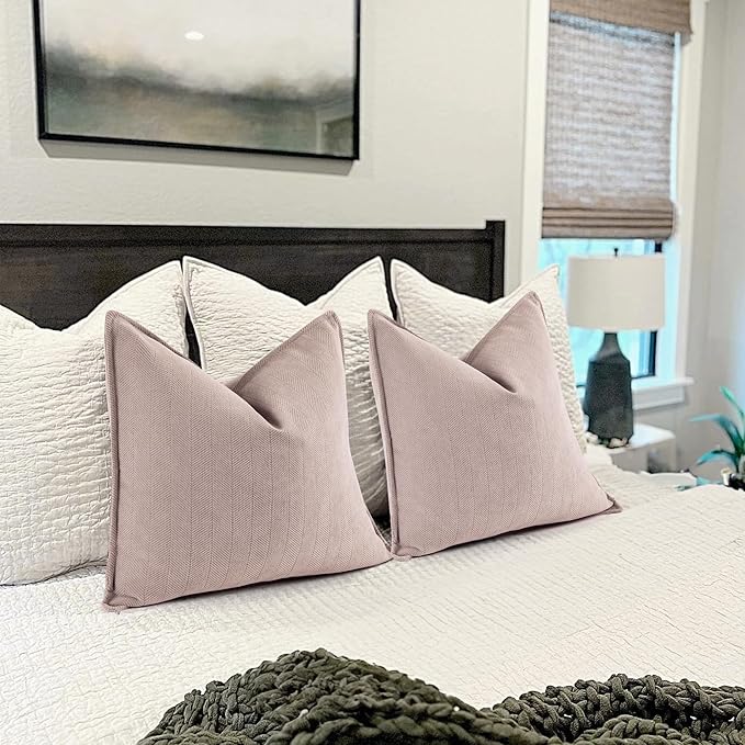 ZWJD Dusty Pink Pillow Covers 22x22 Set of 2 Chenille Throw Pillow Covers with Elegant Design Soft and Luxurious Decorative Throw Pillows for Couch, Bed, and Home Decor